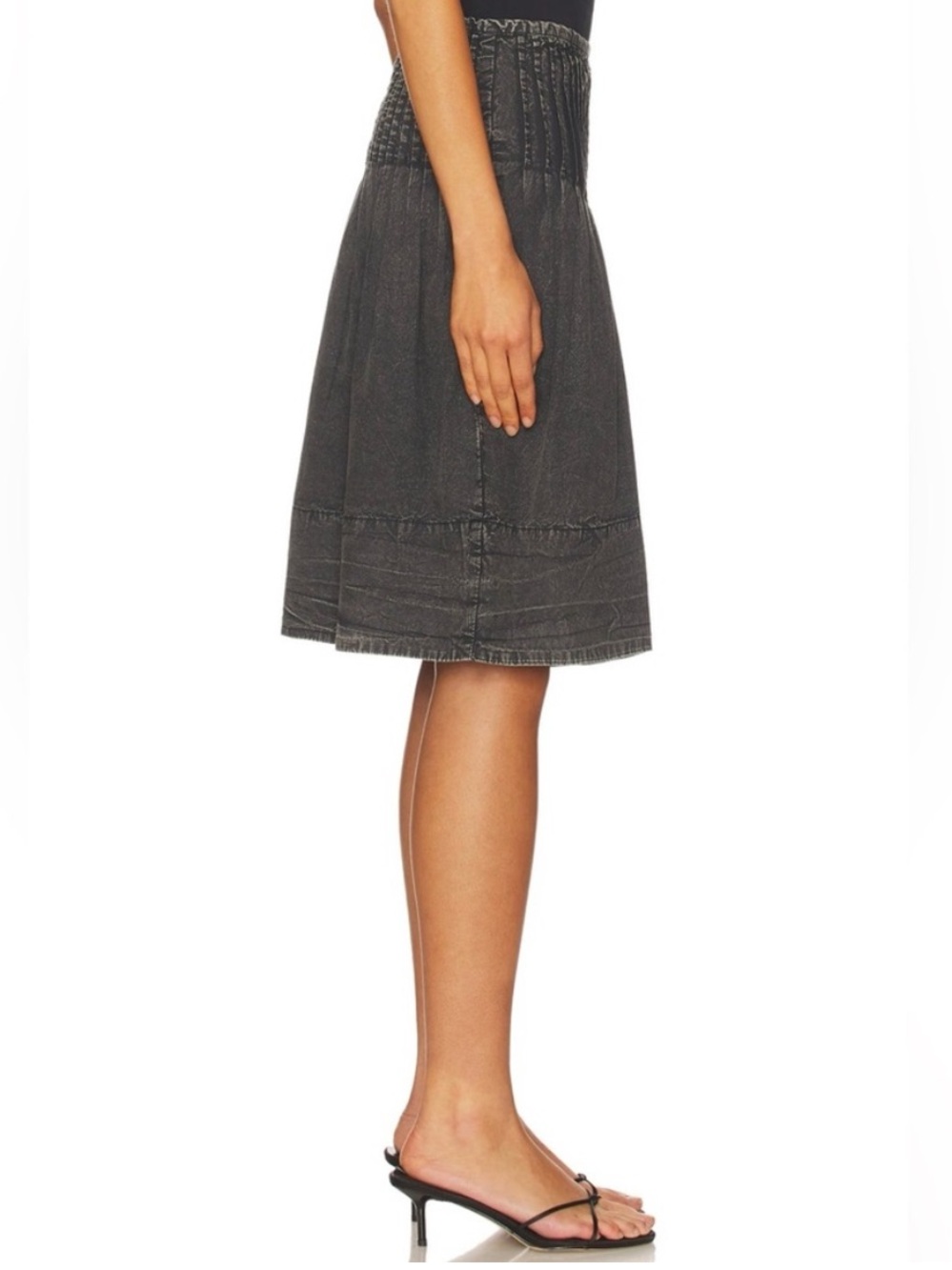 Free People Peyton Pintuck Skirt in Washed Black Size 10 - Picture 4 of 11